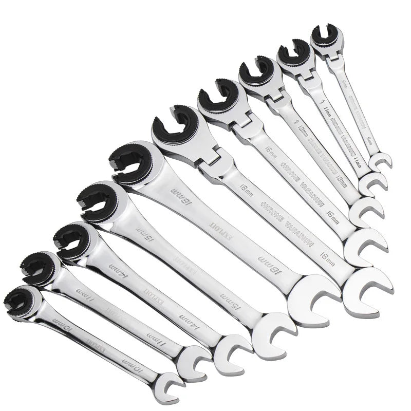 EXPLOIT 72 Tooth Heavy Duty Dual-Use Ratchet Wrench Fixed Head Open End Flare Nut Metric Flexible Tubing Chrome Vanadium Steel