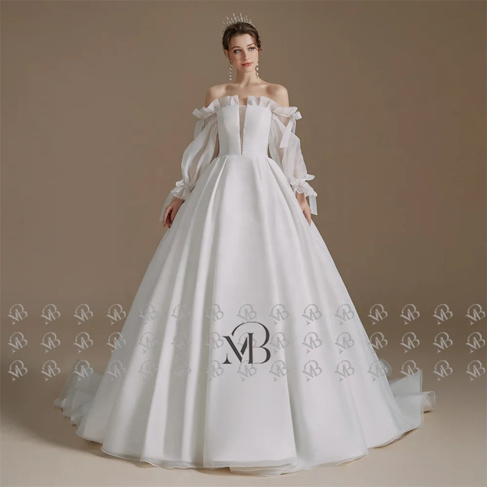 Mily Bridal QD06102 Long Sleeve for Wedding Dresses for Women A-line with Bows Elegant White Wedding Dress Bridal Gowns