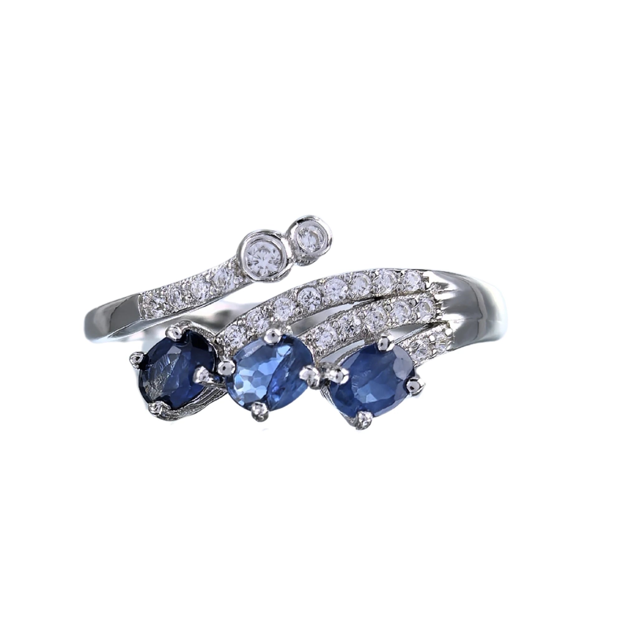 Elegant 925 Sterling Silver Ring for Women Rhodium Plated with Natural Sapphire Gemstone Oval Cut Diamond Fine Wedding Jewelry
