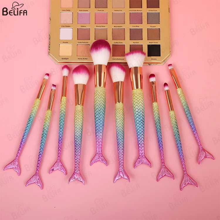 New Professional Custom logo Eyeshadow Makeup Face Brush Set 6pcs 7pcs 10pcs 11pcs Glitter Mermaid Makeup Brush Set