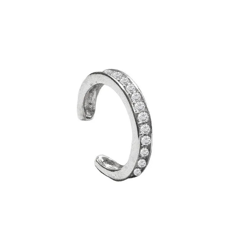 1 Piece S925 Sterling Silver Fashion Simple Temperament Personality C Shape Diamond Cuff Earrings for Women