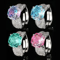 High End Luxury Zirconia 14mm Jewelry Rose Multicolor Gradient Women's Fashion Engagement Jewelry Wedding Ring