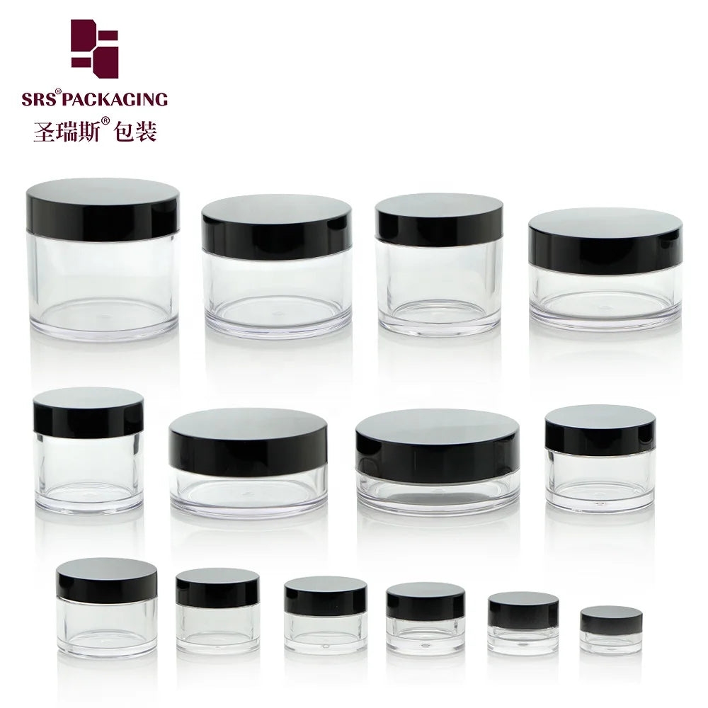 In Stock Empty 3ml 5ml 30ml 50ml 100ml 200ml 250ml PETG Cosmetic Jar With Black Lid