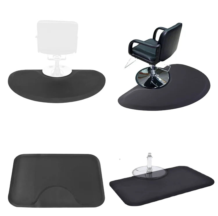 Pu Salon Mat 3'x5' Barber Shop Chair  Anti-Fatigue for Floor  - Black Semi Circle Salon Mats for Hair Stylist