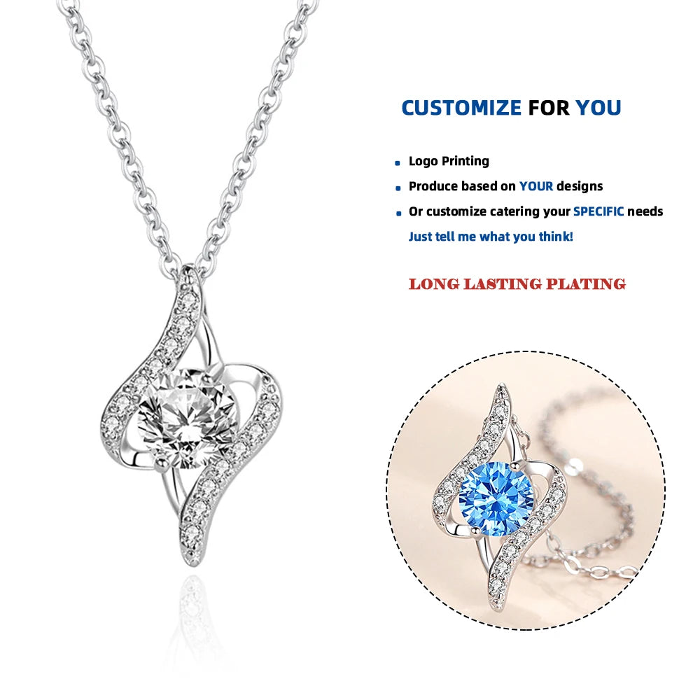 D589 Elegant Classic Shiny 925 Sterling Silver Pendant Necklace with Zirconia Fashion Jewelry for Mom and Ladies for Weddings