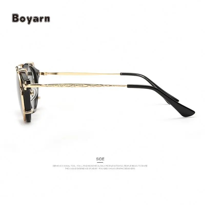 Boyarn New Vintage Retro Lentes De Sol Steampunk Round Metal Clip on Trendy Women Men Shades Sun Glasses Sunglasses Eyewear