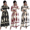 RNSHANGER Elegant Long Sleeve Printed Belted Shirt Dress New Ankle-Length Women's Fashion Casual Wear Turn Down Collar Dress