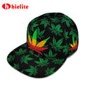 Custom 3D Embroidery Black Sporty Sports Hat Green Maple Leaf Pattern Custom Logo Plastic Snap Closure Four Seasons Snapback Cap
