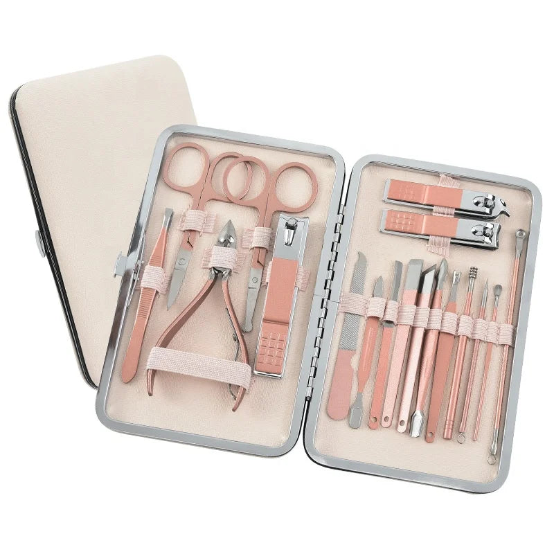 Classical Rose Golden Souvenir Manicure Set Pedicure Tweezers Nail Clipper 18pcs Kit Nail Care Set