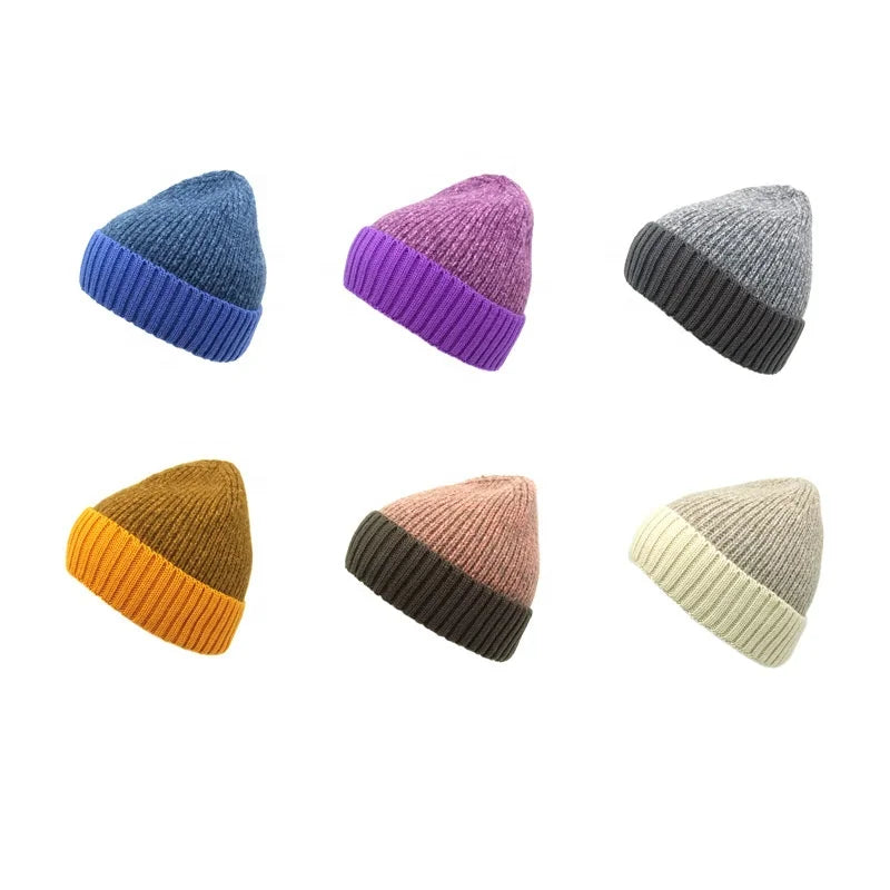 Landfond Accessory Womens Winter Ribbed Beanie Color Match Soft Warm Hat