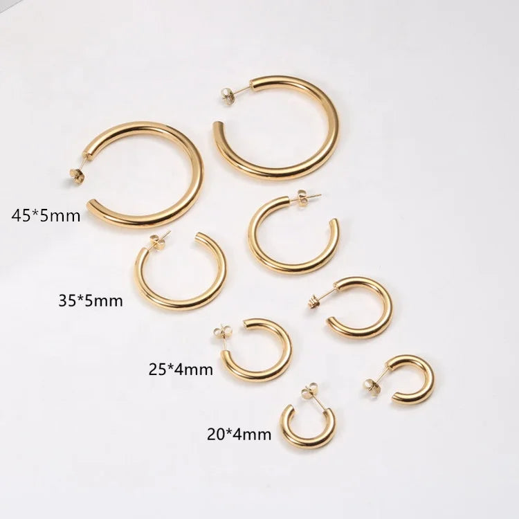 SP 20/25/35/45mm Fashionable Gold Plated Stud CC Jewelry Earrings Stainless Steel for Women