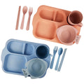 Adults & Kids Divided Plate 6 Pcs a Set Wheat Straw Dinnerware Sets Solid Color Compartment Plates