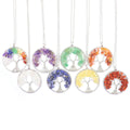 New Natural Gravel Rainbow Amethyst Wisdom 7 Color Stones Gypsophila Tree of Life Crescent Moon Crystal Pendant Necklace Jewelry