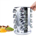 Space Saving Kitchen Seasoning Rack 16 Pcs Stainless Steel Lid Salt & Pepper Glass Shaker Spice Jar Set with Carousel Shelf
