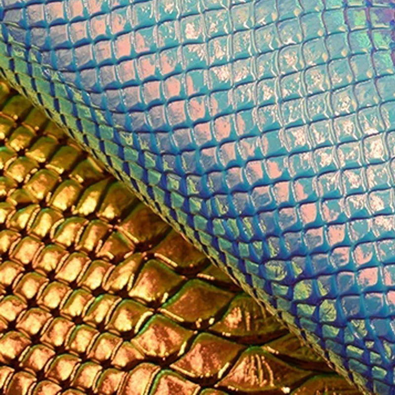 Snake Skin Embossed Holographic Iridescent PU Synthetic Faux Leather Fabric Roll for Making Shoe/Bag/Handbag
