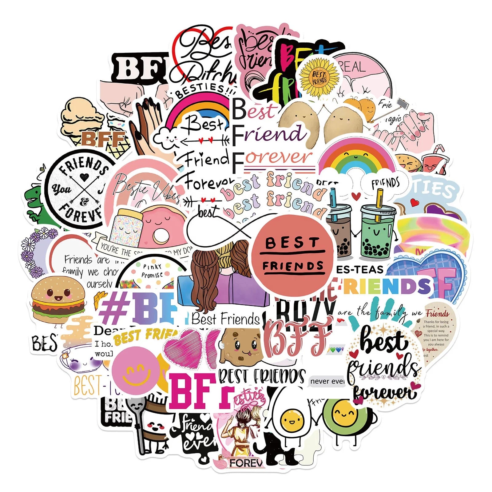 50Pcs Fresh Friendship Love Graffiti Sticker for Girl Student Promotion Gifts Skateboard Bottles Laptop Decals Stickers