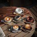 New Arrival Vintage Pottery Coffee Cup Set Christmas Gift Ceramic Coffee Tea Cups Spoon Coaster Set