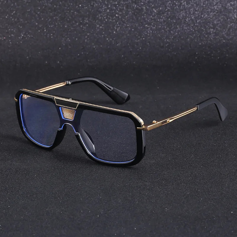 STORY MYJ-D22 Retro Square Sunglasses Luxury Designer Black Flat Top Anti Blue Light Metal Pilot Driving Sunglasses for Men