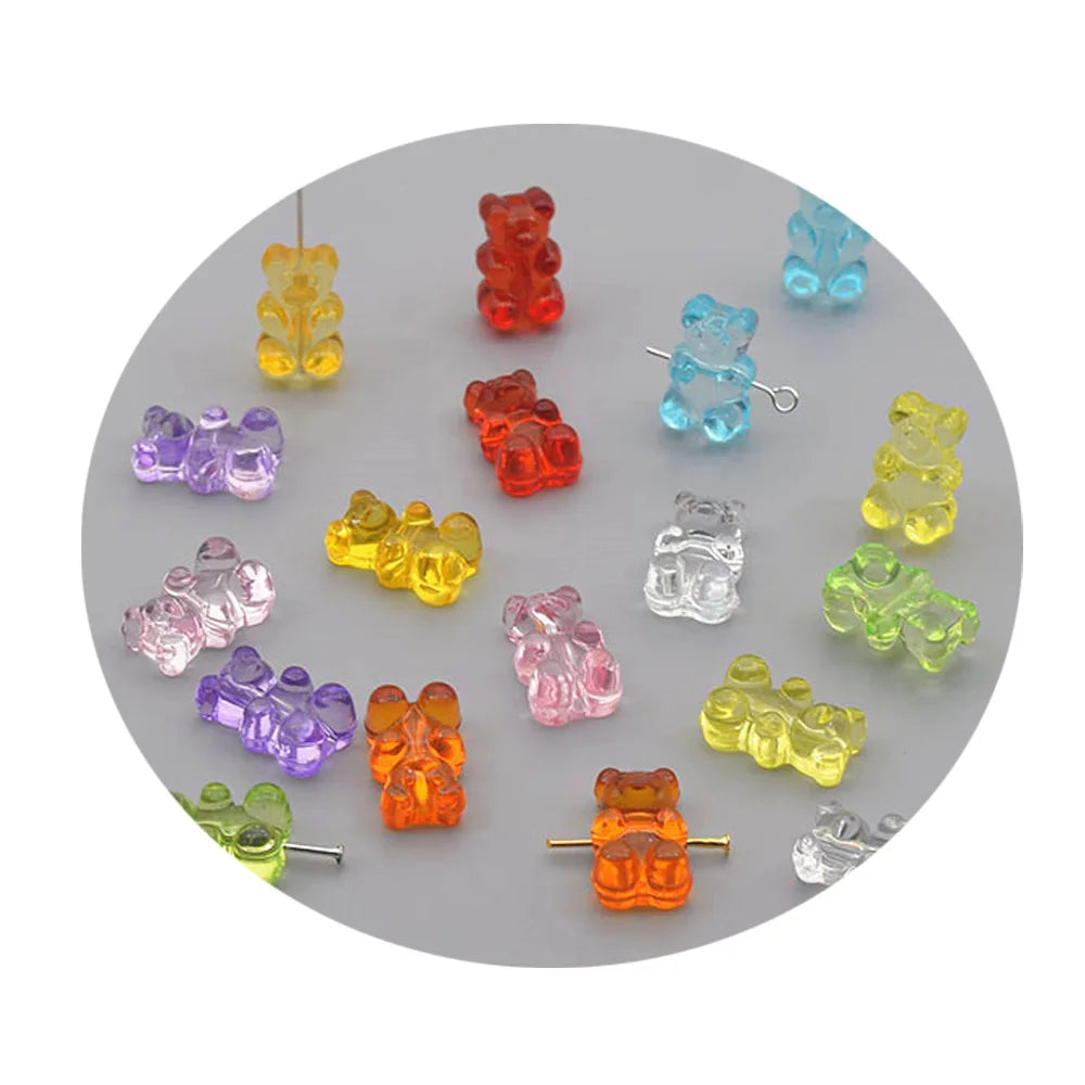 Clear Gummy Bear Resin Charms Beads With Perforate Hole for DIY Craft Cute Animal Flat  Back for Bracelet Necklace Jewelry