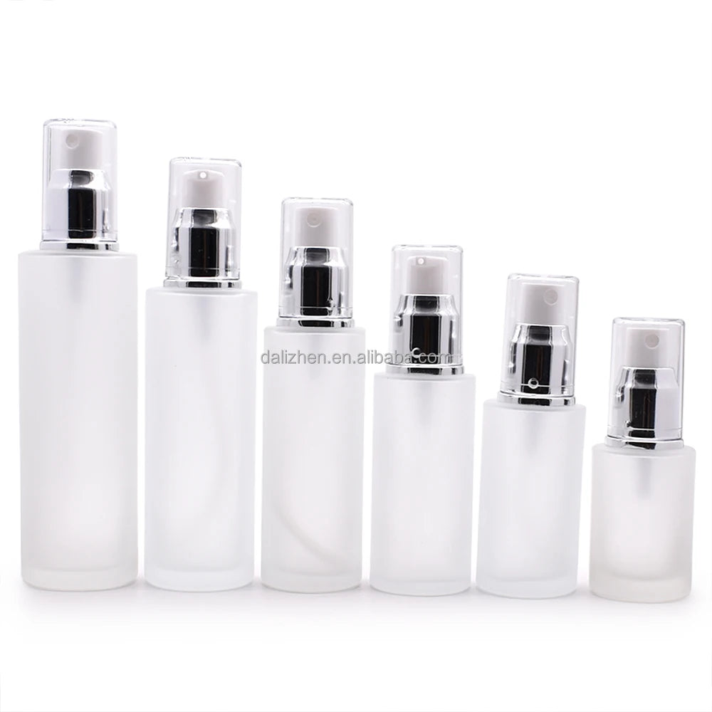 Empty Glass Frosted Gold Silver Lotion Bottle Cosmetic Package Glass Spray Bottle 100ml 80ml