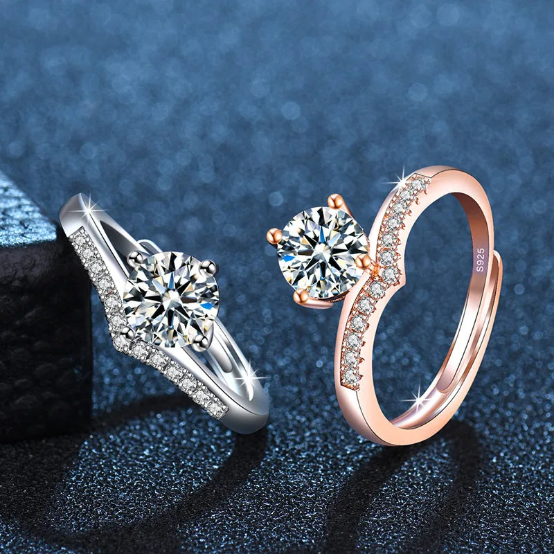 Zirconia Wedding Rings for Women Opening Adjustable Resizable Ladies Engagement Diamond Ring Shiny Crystal Crown Ring