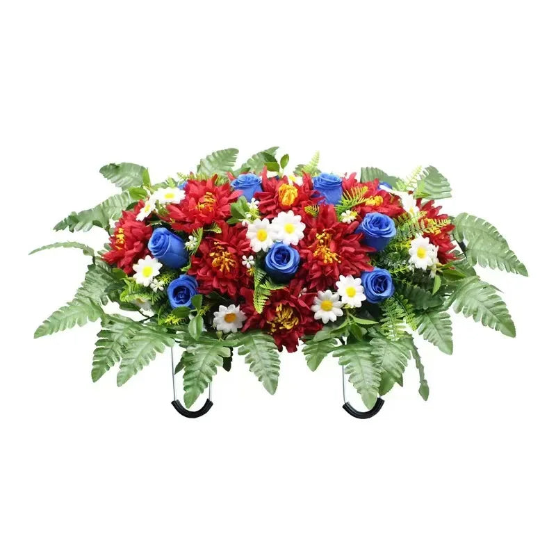 Headstone Flower Saddle Artificial Cemetery Flowers for Grave-Realistic Mix Flower Arrangement for Memorial Decorations Easy Fit