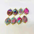 Natural Smooth Gemstone Imperial Jasper Free Shape Sea Sediment Jasper Gold Double Bail Bezel Connector