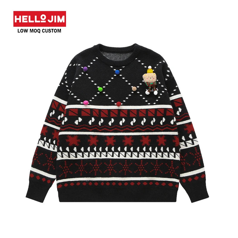 HELLOJIM Custom Sweater Soft Nylon Colorblock Arctic Velvet Patchwork Oversize Crewneck Streetwear Sweater