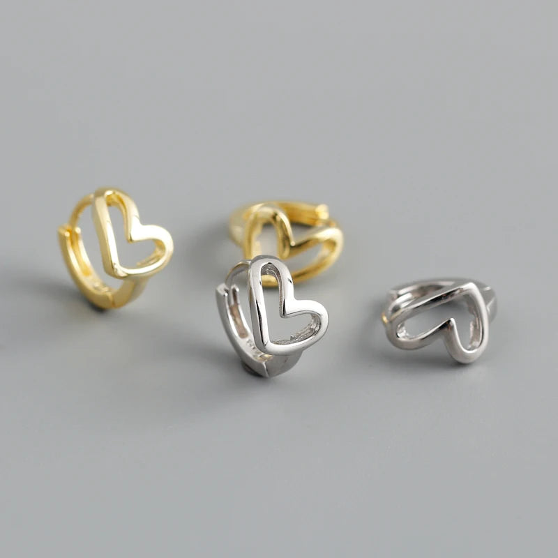 2022 NEW 925 Sterling Silver Plain Cute Small Heart Shape Hoop Huggie Earrings Jewelry for Women