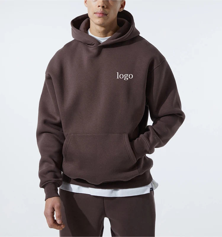 Streetwear Comfy Polyester Cotton Puff Print Pullover Plain Brown Winter Men's Sweatshirt Hoodies Unisex Fleece Inside