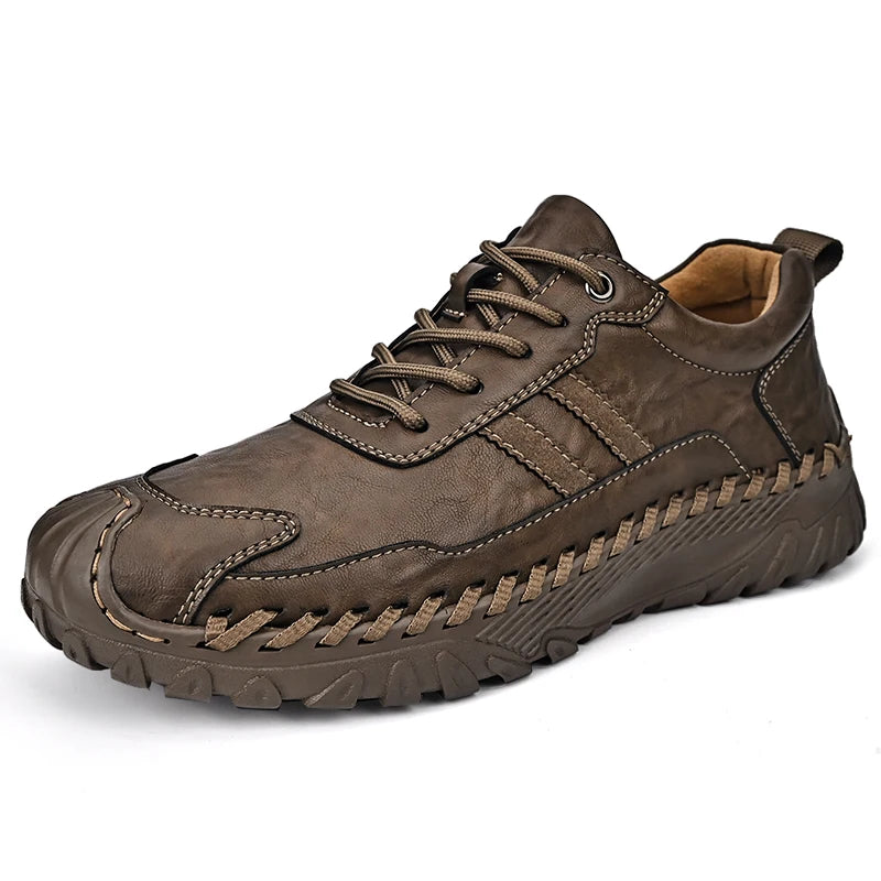 OEM Service Custom LOGO Genuine Leather Handmade Sewing Outdoor Sneakers Casual Walking Shoes for Men