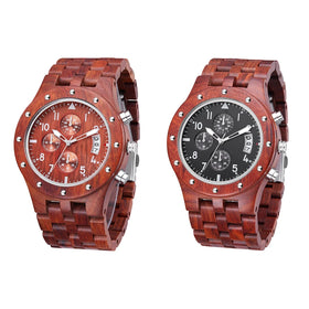 TJW Luxury Men's Wooden Watch with 24mm Round Dial Multifunctional Quartz Movement Display Pointer Charm for Business Fashion