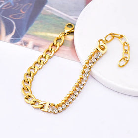 Hot Sale Latest Fashion Style Stainless Steel 18K Gold Plated Cuban Link Chain Zircon Asymmetry Romantic Women's Luxury