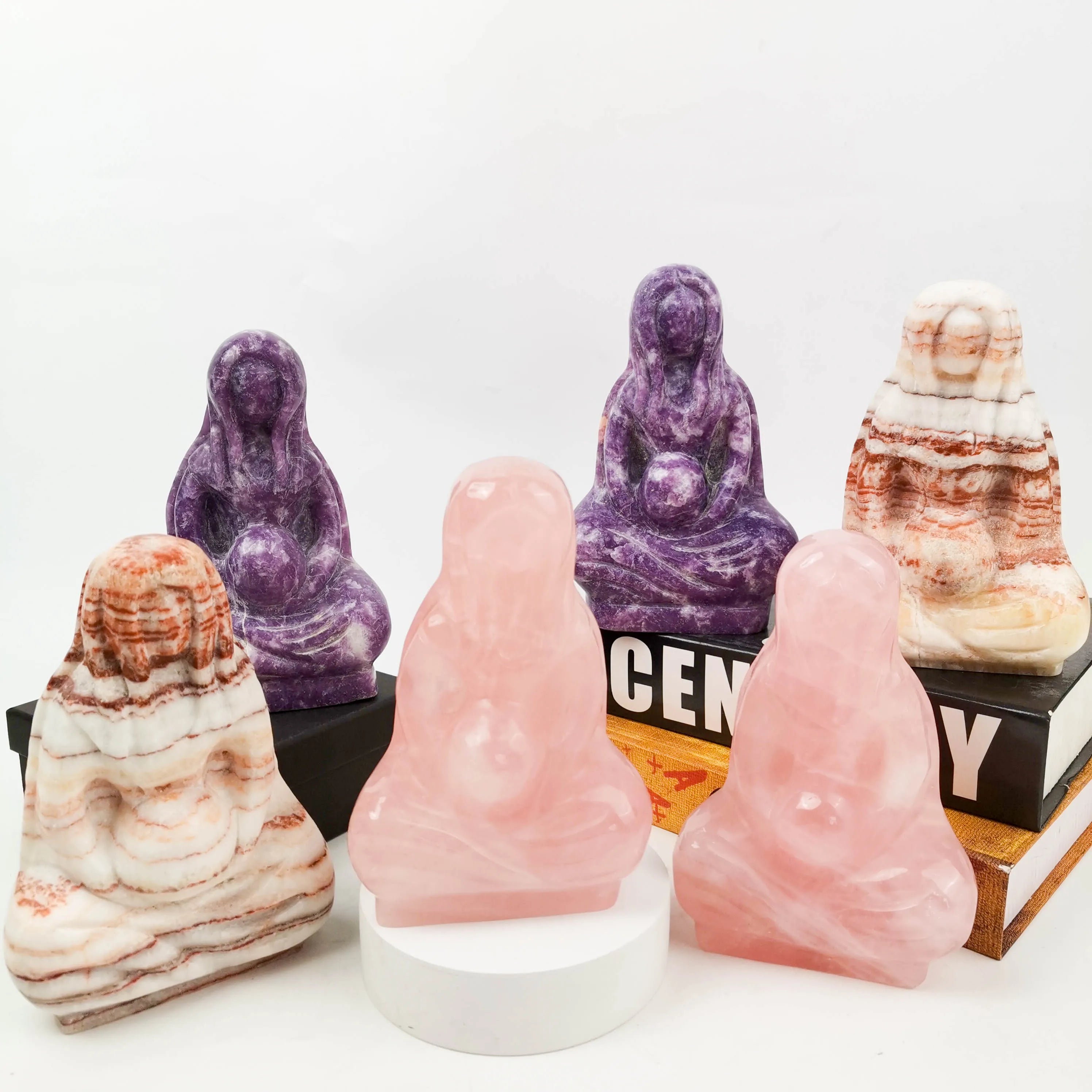 Wholesale Polished Hand Carved Natural Rose Quartz Spiritual Understanding Mother Earth  for Decoration
