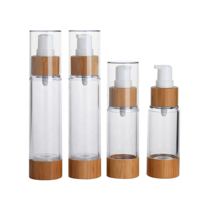 Cosmetic Packaging  Vacuum 15ml 30ml 50ml 100ml Bamboo Airless Pump Bottle with Lotion Pump