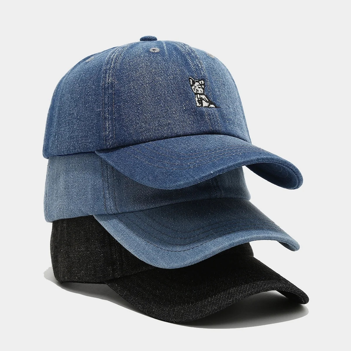 Summer New Fashion Washed Denim Baseball Caps for Men Women Custom Retro Cartoon Puppy Embroidery Sports Hat