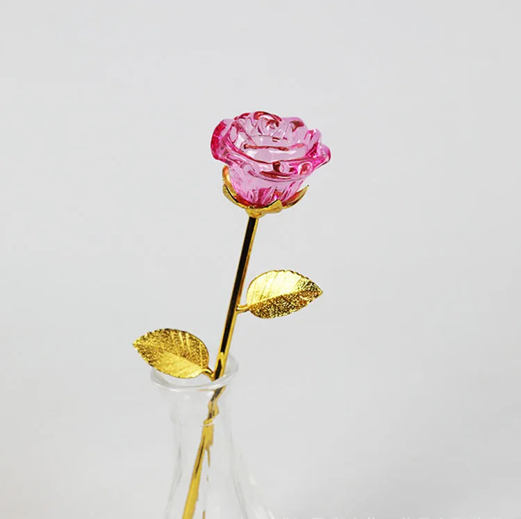 2026 Crystal Rose Flower Good Popular Rose Quartz Glass Crystal Rose Flower Valentine Gifts