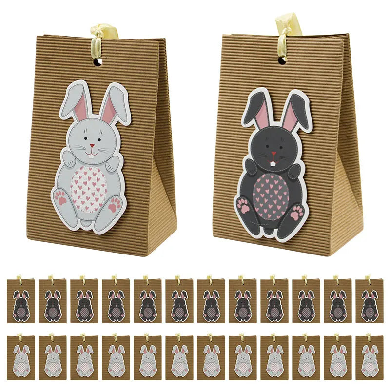 Easter Theme Cute Rabbit Design Candy Treat Paper Boxes With Ribbon Party Favour Gift Goodie Packing Paper Bag