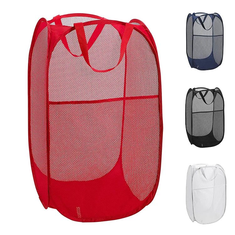 Hot Sale Foldable Pop-up Clothes Hamper Portable Home Laundry Basket with Handle Collapsible Mesh Storage Bin