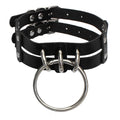 Women  Harajuku Hand Made PU Leather Collar Personality O Ring Chokers Girl's Punk Goth Exaggerated Leather Choker Necklace