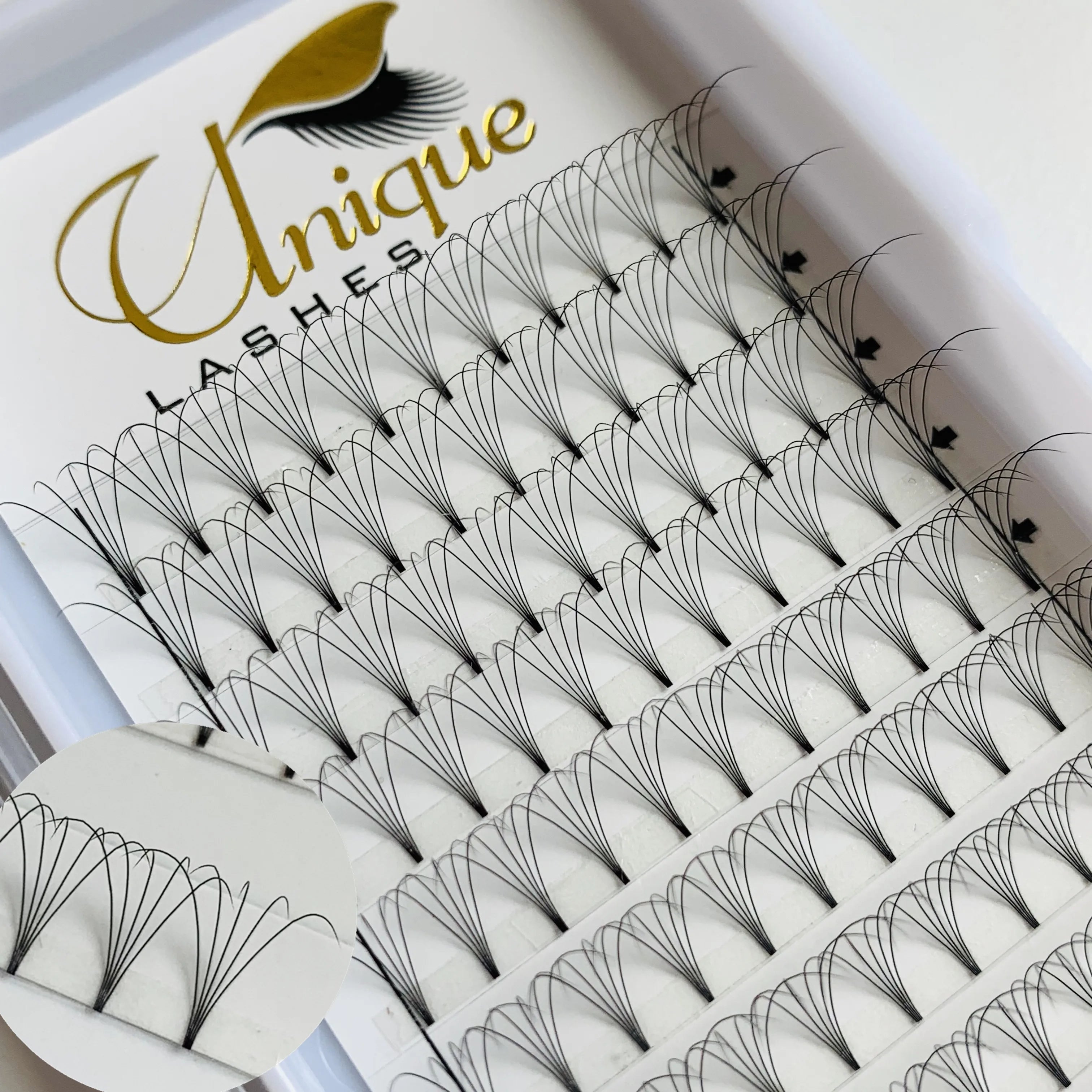 Foil Back Eyelash Extensions Wholesale Heat Bonded Eyelashes 0.07mm Short Stem 3D 4D 5D 6D 7D Premade Fan Eyelashes