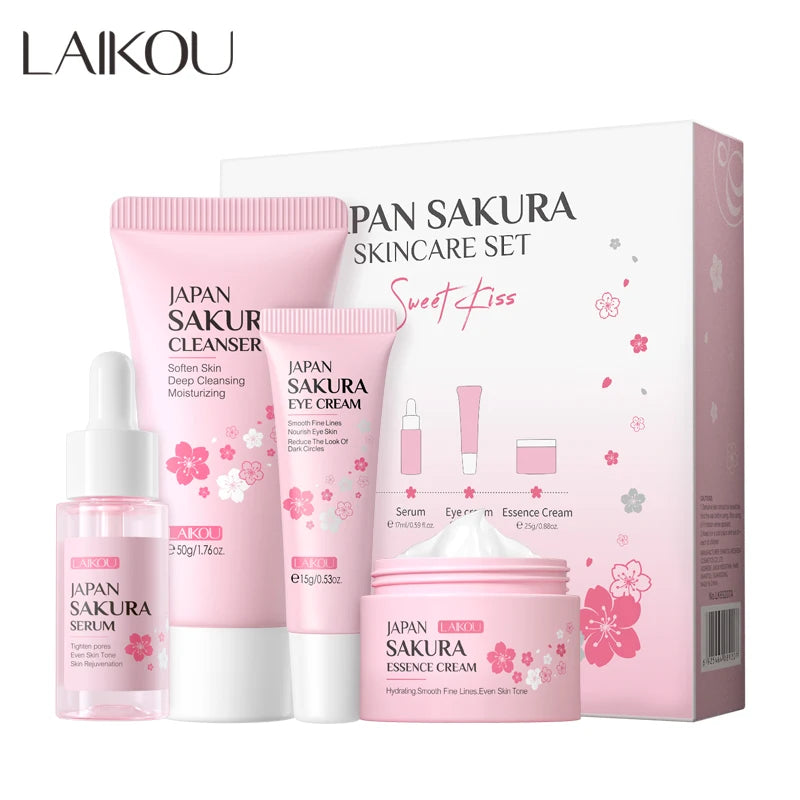 LAIKOU Sakura Private Label Anti-Aging Skincare Set Brightening Hydrating Serum and Facial Cream with Niacinamide Ingredients