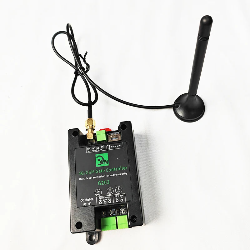 Black New App Free Dial Design Dc 9V~36V/1A Remote Relay Switch Control 4G Gsm Gate Opener G203 With Long Antena