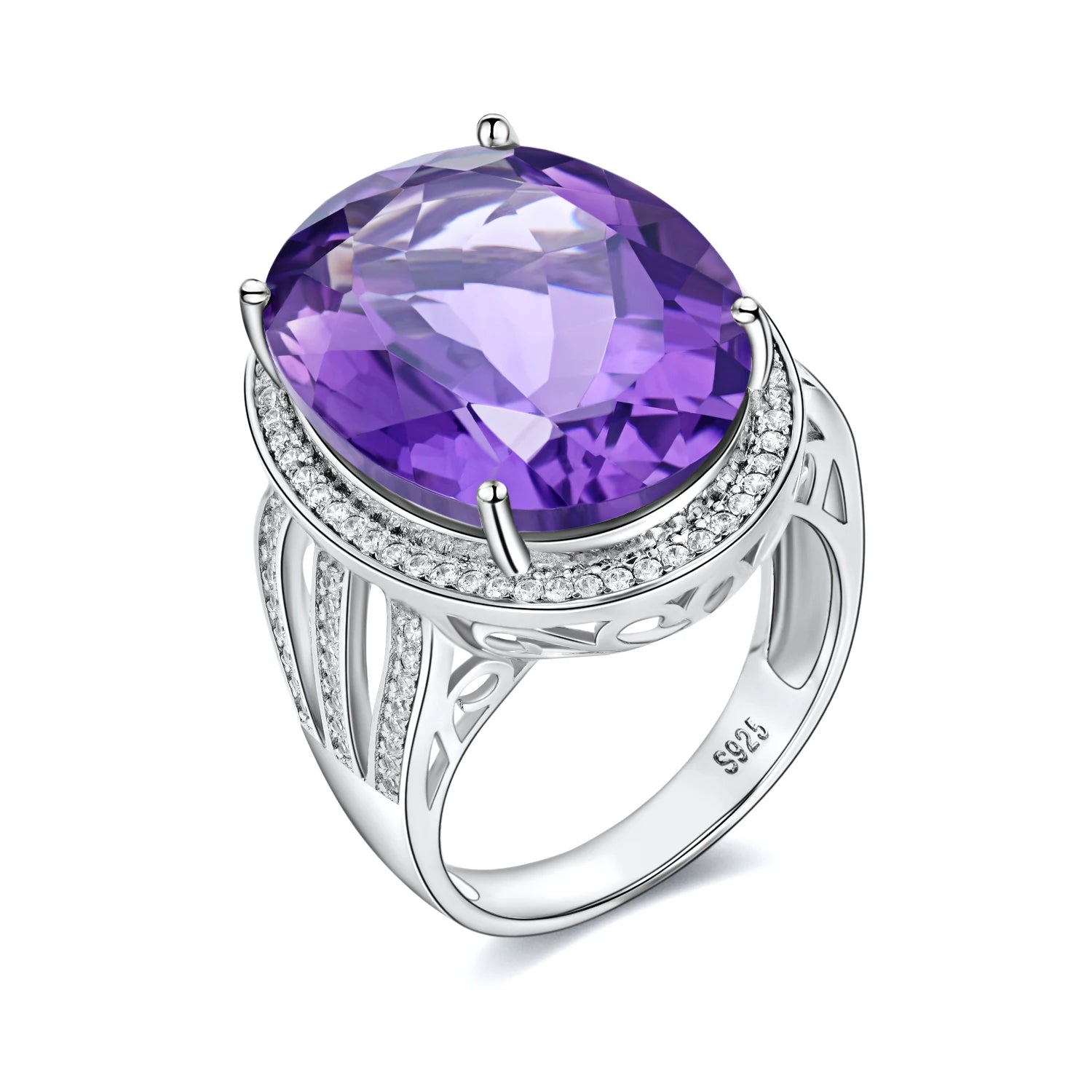 YBO 925 Sterling Silver Women's Ring Natural Amethyst Gemstone Oval Cut Diamond for Weddings and Parties Jewelry