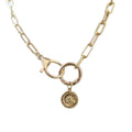 NM1227 Fashion Gold Coffee Seed Mesh Paperclip Chain Lobster Clasp Coin Drop Pendant Necklace