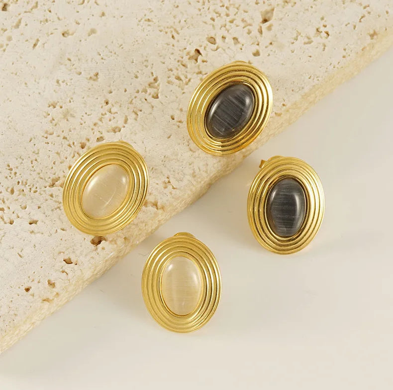 BM Luxury Trendy Hypoallergenic Stainless Steel Stud Earrings Gold Plated Natural Stone for Stylish Women