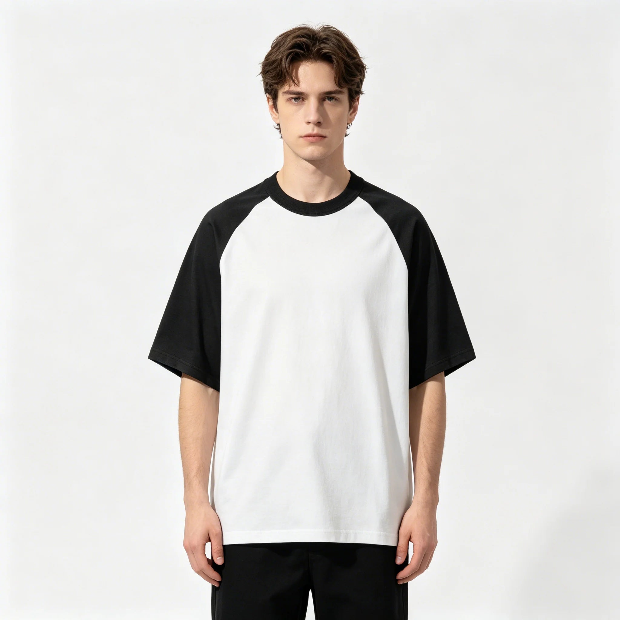 Wholesale Custom Heavyweight Blank 300 Gsm Oversized Color Block T Shirt Cotton T-shirts for Men