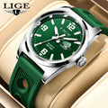 LIGE LG89124  Green Face Luminous Silicone Wristwatch Business Date Watch Sport Quartz Watch Men Waterproof Relogio Masculino