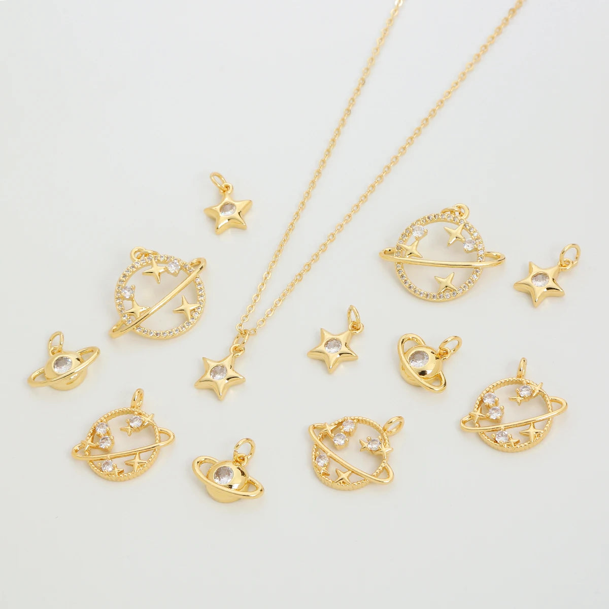 18K Gold Plated Brass Pendants Fashion Universe Style Charms Star Universe Earth Zircon Pendant