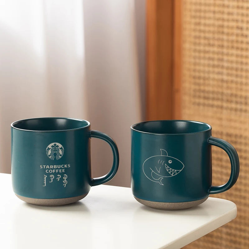 350ml Creative Retro Custom logo Laser Engraving Breakfast Milk Pottery Mug Ceramic Coffee Cup